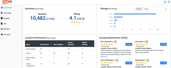 AddMe Reviews Dashboard